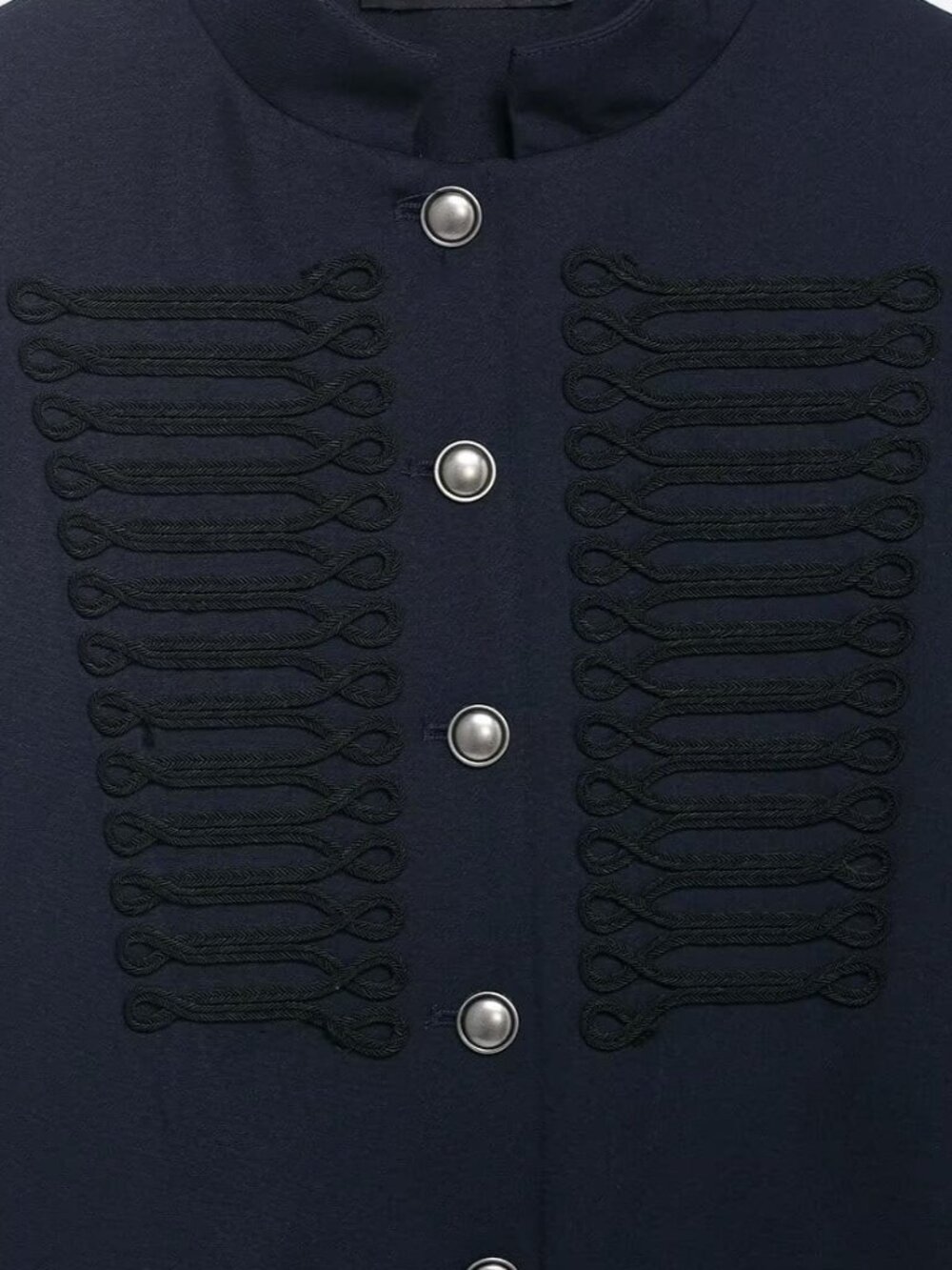 Navy Blue Casual Women's Versatile Button-Decor Single-Breasted Short Jacket - Picture 3 of 10